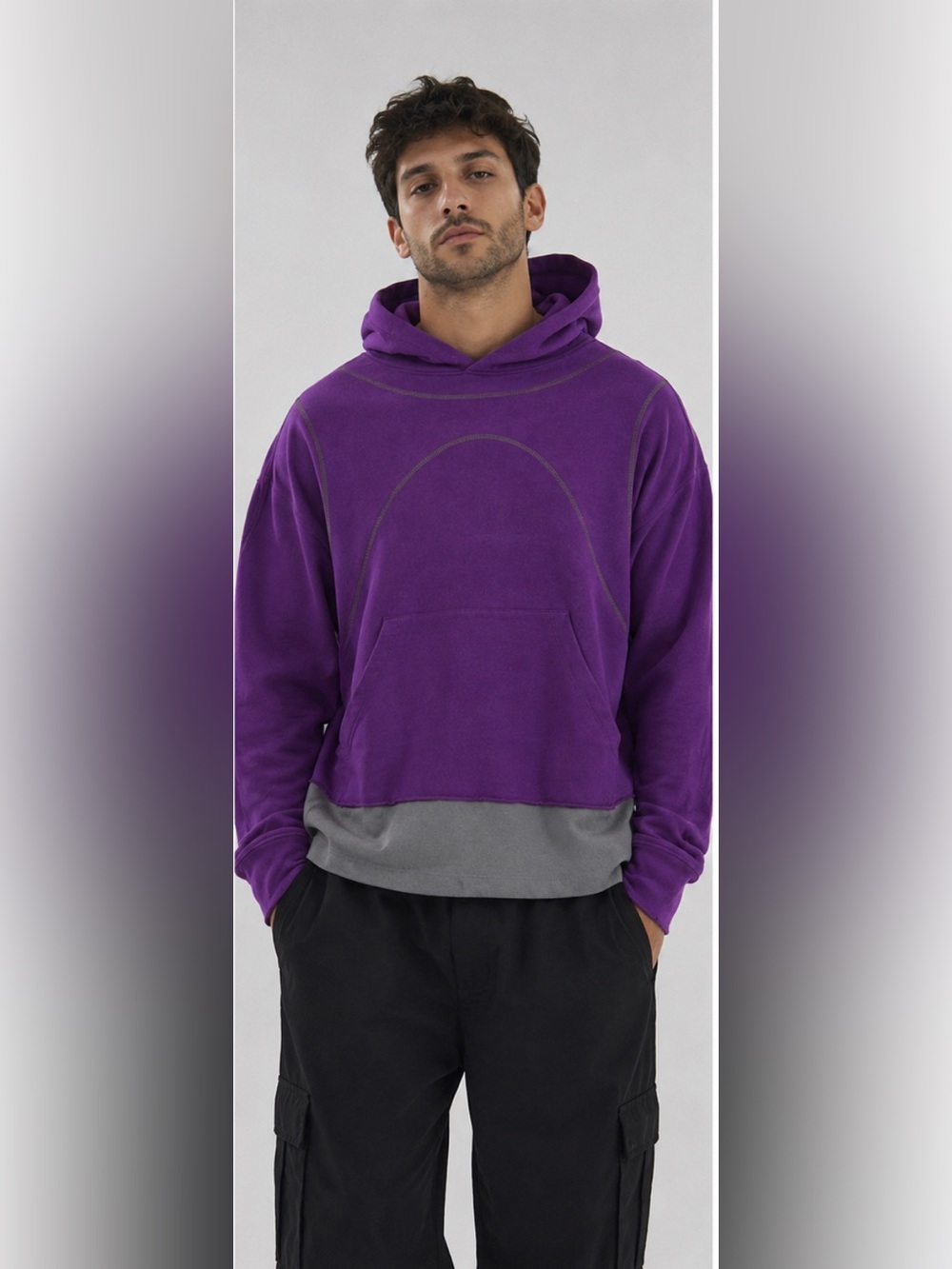 Private Policy New York Mens Purple Long Sleeve Pocket Pullover Hoodie Size XL